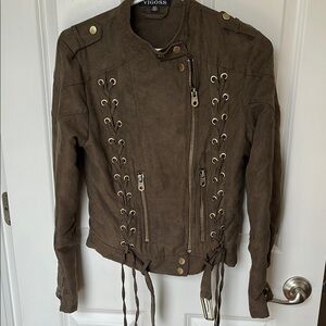 Vigoss Women's Brown Jacket with Lace-Up Detail